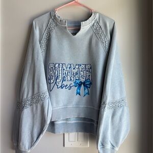 Women's Blue Lace Detail Sweatshirt